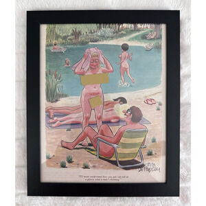 Framed Vintage John Dempsey Cartoon Art Playboy 1972 Adult Beach